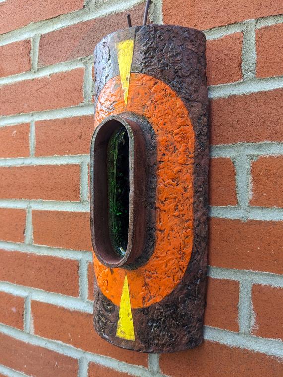 Deep Green (2024) (SOLD) Red stoneware, glass, underglazes, oxide washes. Twice fired. Wall piece.